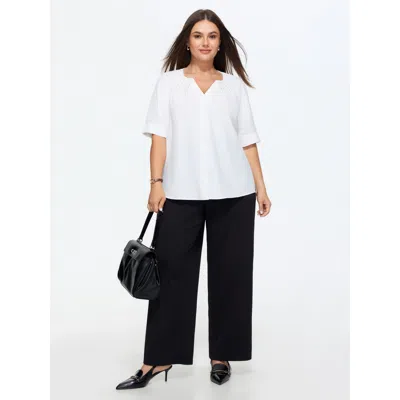 Bloomchic Pleated Split Neckline Placket Blouse In White