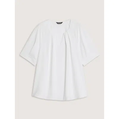 Bloomchic Pleated Split Neckline Placket Blouse In White