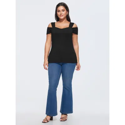 Bloomchic Elegant Stretchy Cold-shoulder Plain Top In Black