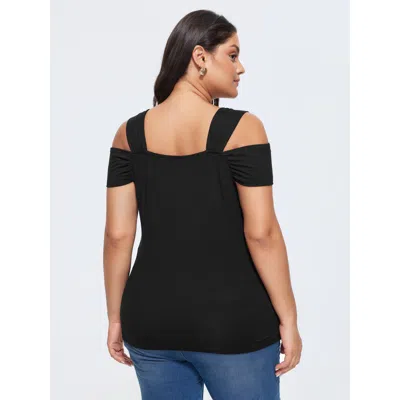 Bloomchic Elegant Stretchy Cold-shoulder Plain Top In Black