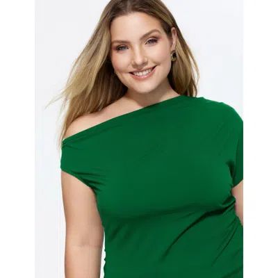 Bloomchic One-shoulder Ruched Plain Top In Green