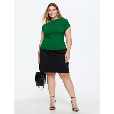 Bloomchic One-shoulder Ruched Plain Top In Green