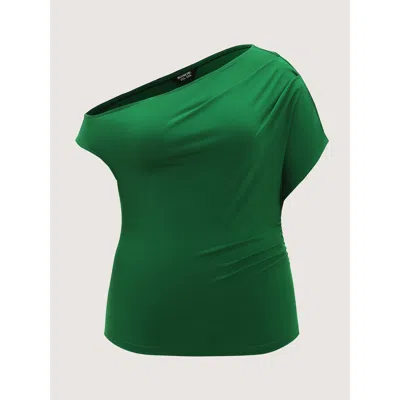 Bloomchic One-shoulder Ruched Plain Top In Green