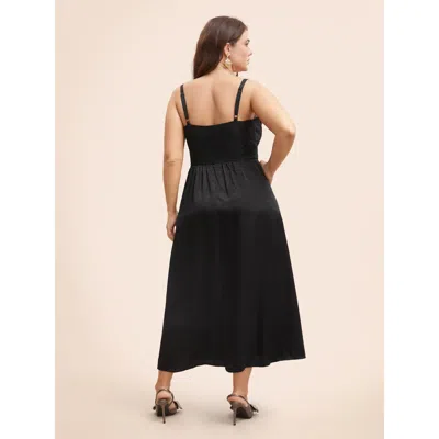 Bloomchic Sequin Patchwork Split Hem Cami Dress In Black