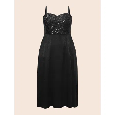 Bloomchic Sequin Patchwork Split Hem Cami Dress In Black