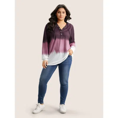 Bloomchic Tie Dye Button Up Hooded Drawstring Sweatshirt In Multi