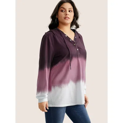 Bloomchic Tie Dye Button Up Hooded Drawstring Sweatshirt In Multi