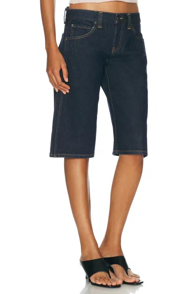 Khaite Kinga Mid-rise Straight-leg Shorts In Blue