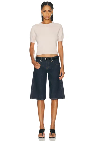Khaite Kinga Mid-rise Straight-leg Shorts In Blue
