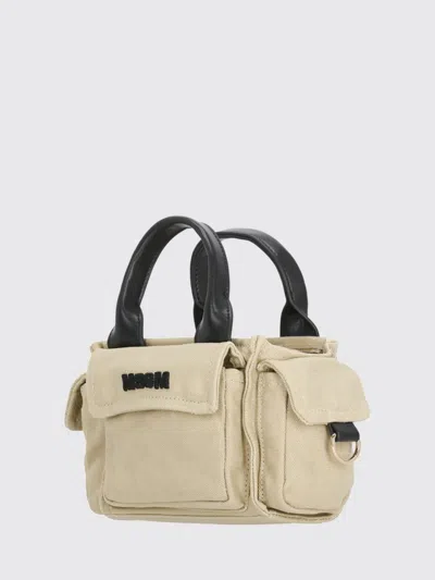 Msgm Cotton Canvas Bag In Neutral