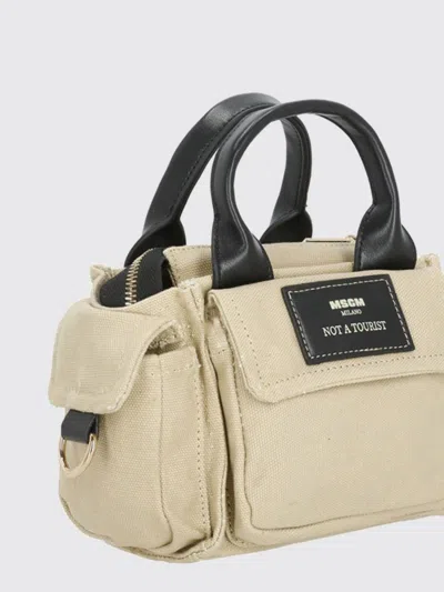Msgm Cotton Canvas Bag In Neutral