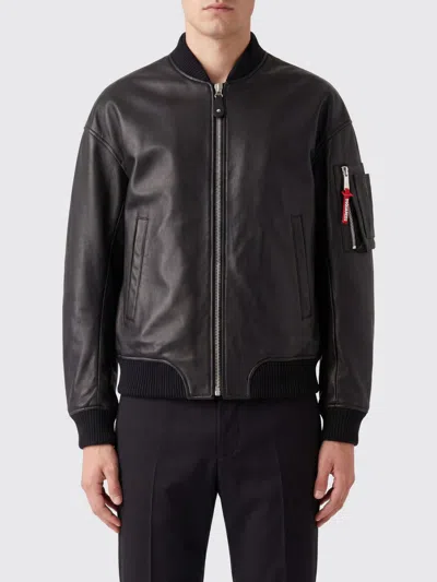 Dsquared2 Leather Jacket Front Pockets Ribbed Cuffs In Black