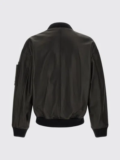 Dsquared2 Leather Jacket Front Pockets Ribbed Cuffs In Black