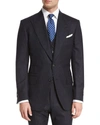TOM FORD WINDSOR BASE EXTRA-LIGHT FLANNEL PINSTRIPE THREE-PIECE SUIT, NAVY