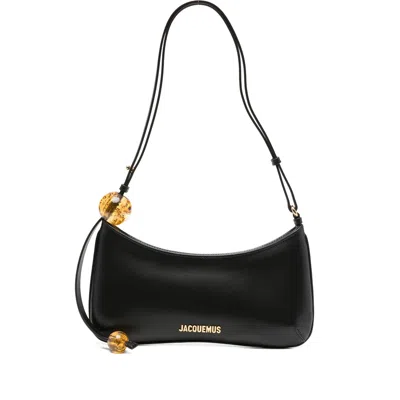 Jacquemus Le Bisou Perle Black Shoulder Bag With Logo Detail In Leather Woman In White
