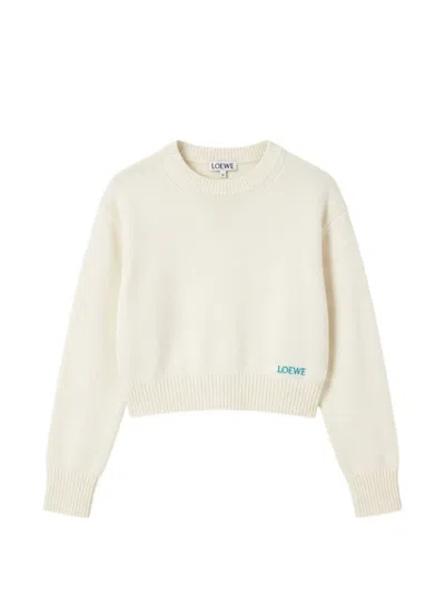 Loewe Wool Sweater With Contrasting Embroidered Logo On The Bottom In Neutral