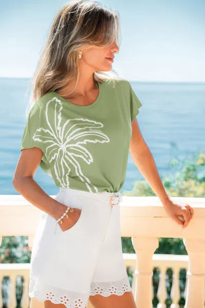 Cupshe Palm Path Graphic Tee In Green