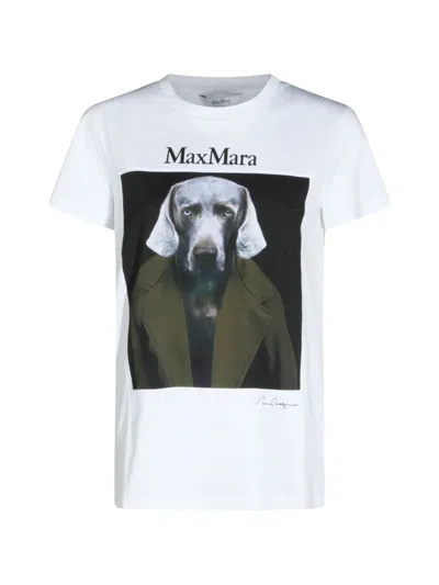 Max Mara Slim Fit Cotton T-shirt With Graphic Print And Contrast Logo In White