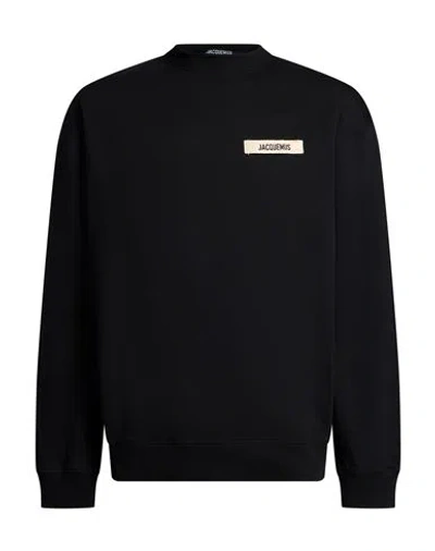 Jacquemus Mens Black Grosgrain-logo Long-sleeve Cotton T-shirt In Black