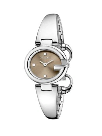 Shop Gucci Ssima Stainless Steel Bangle Bracelet Watch/brown In Na