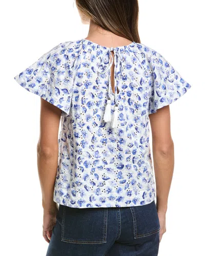 Cece Printed Eyelet Short Sleeve Top In Multi