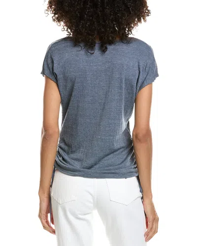Max Studio Side Cinched V-neck Top In Blue