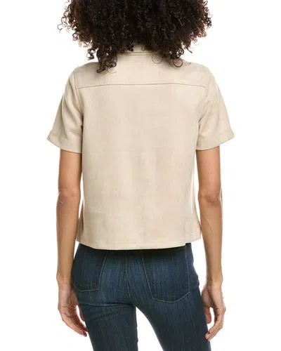 Max Studio Short Sleeve Collared Top In Neutral