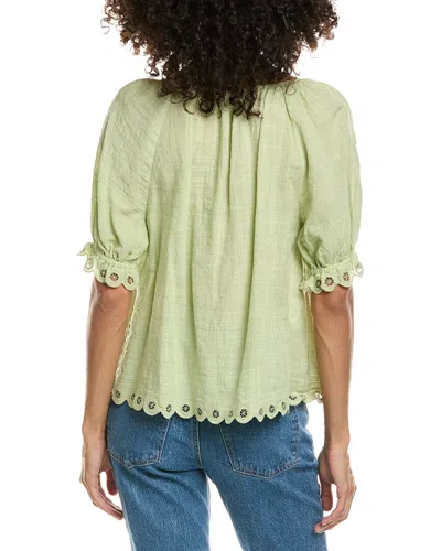 Max Studio Scallop Edge Bubble Sleeve Blouse In Green