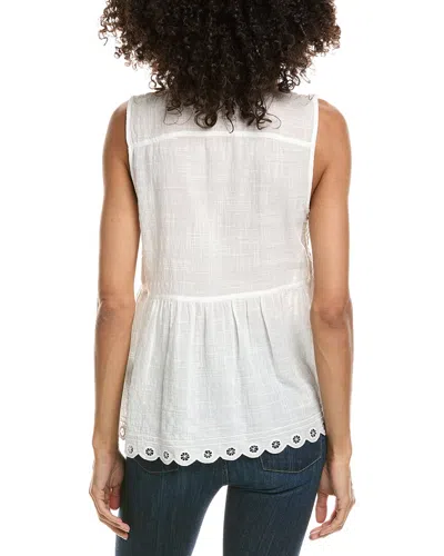 Max Studio Sleeveless Button Front Eyelet Top In White