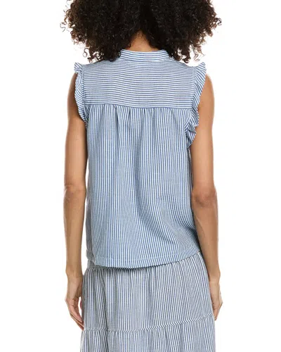 Max Studio Ruffle Sleeve Split Neck Top In Blue