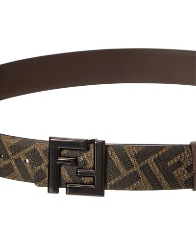 Fendi Ff Squared Leather Belt In Brown