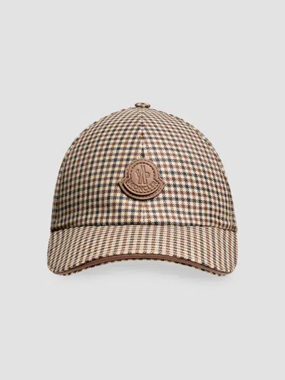 Moncler Check Wool Baseball Cap In Brown