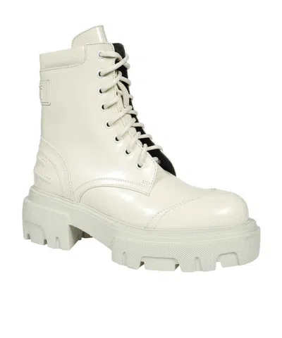 Msgm Lace-up Platform Ankle Boots In White