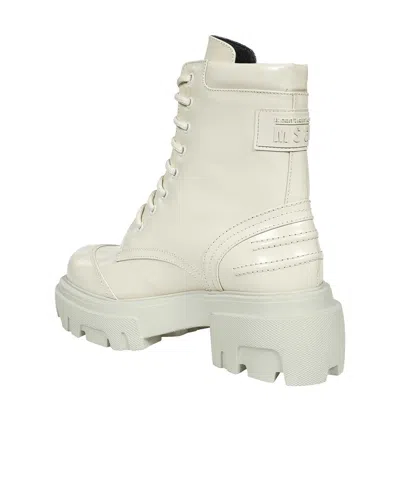 Msgm Lace-up Platform Ankle Boots In White