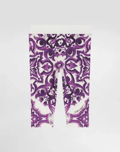 Dolce & Gabbana Baby Majolica Cotton-blend Leggings In Purple