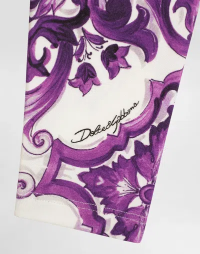 Dolce & Gabbana Baby Majolica Cotton-blend Leggings In Purple