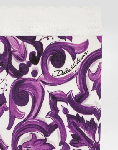 Dolce & Gabbana Baby Majolica Cotton-blend Leggings In Purple