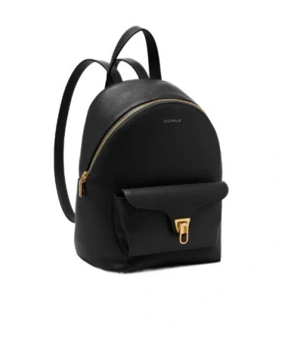 Coccinelle Minimalist Zip-closure Backpack With External Pocket In Black