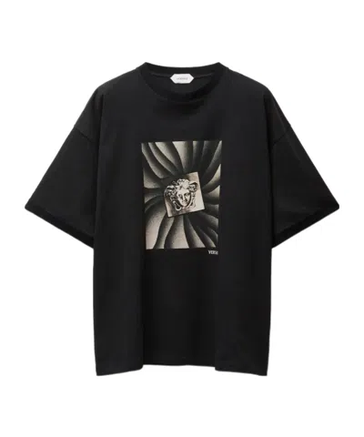 Versace Printed Cotton-jersey Regular T-shirt In Black