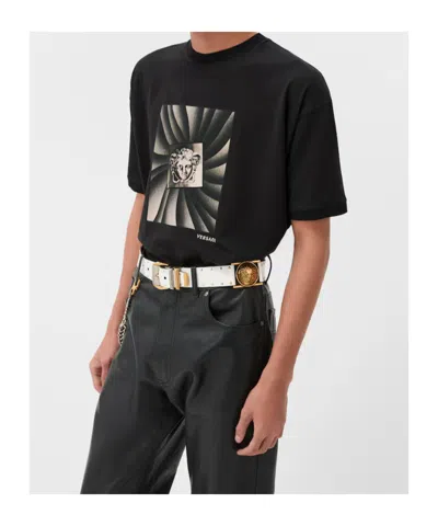 Versace Printed Cotton-jersey Regular T-shirt In Black
