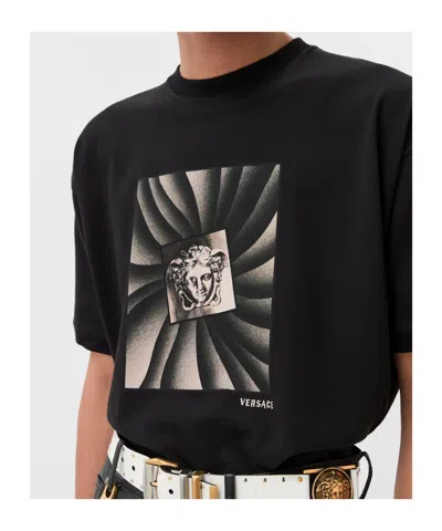 Versace Printed Cotton-jersey Regular T-shirt In Black