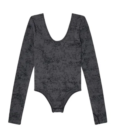 Diesel Open-back Long-sleeve Bodysuit In Gray