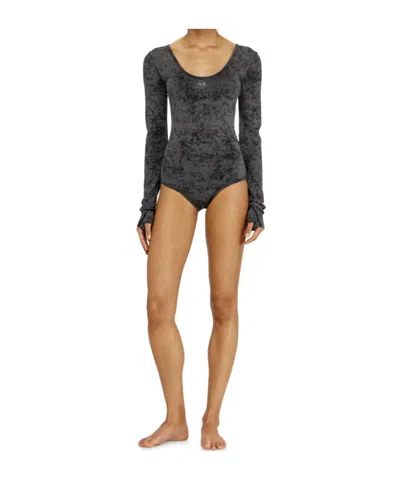Diesel Open-back Long-sleeve Bodysuit In Gray