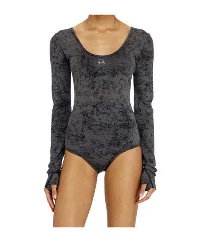 Diesel Open-back Long-sleeve Bodysuit In Gray
