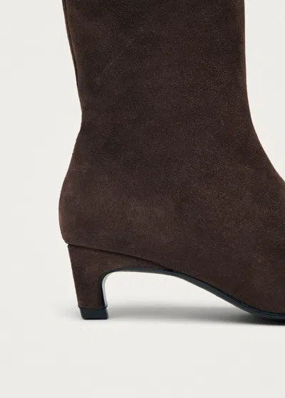 Alohas Ambar Rift Pointed Toe Kitten Heel Suede Boots In Brown