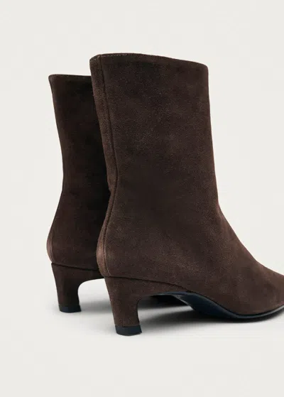 Alohas Ambar Rift Pointed Toe Kitten Heel Suede Boots In Brown
