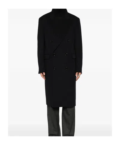 Lardini Double-breasted Coat In Black