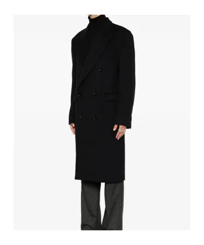 Lardini Double-breasted Coat In Black