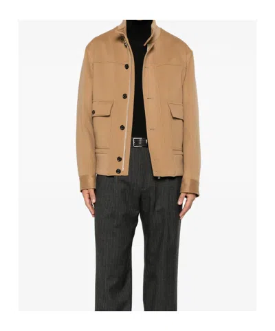 Lardini Beige Wool Oves Aries Full-length Jacket In Brown