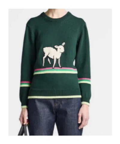 Jw Anderson Sheep Embroidered Striped Cotton Sweater In Green